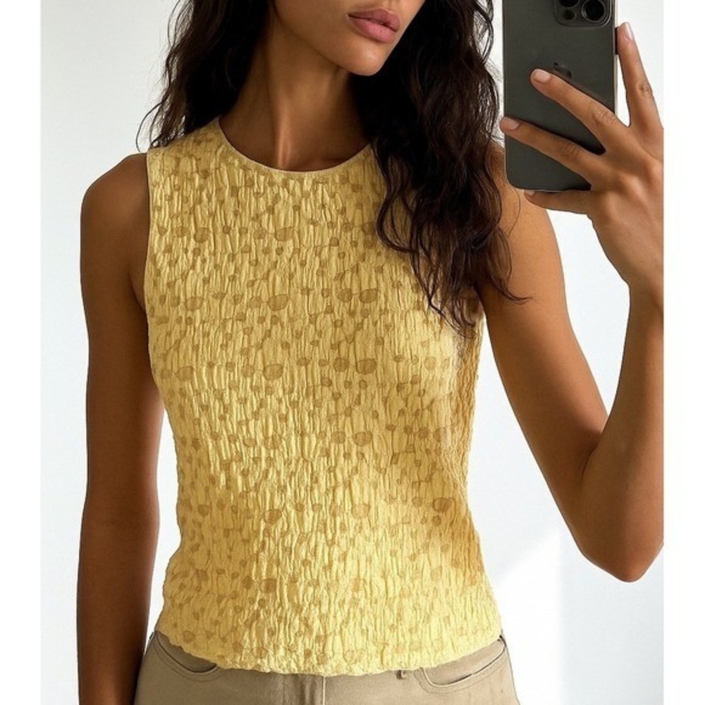 VTG Kenneth Cole Womens Textured Tank Top Large‎ Yellow Y2K Minimalist Neutral